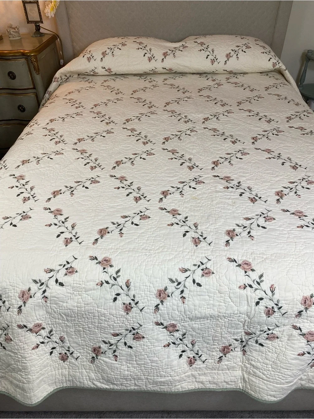 Better Homes And Gardens Cream Quilted Bedspread with Blush Rose Accents